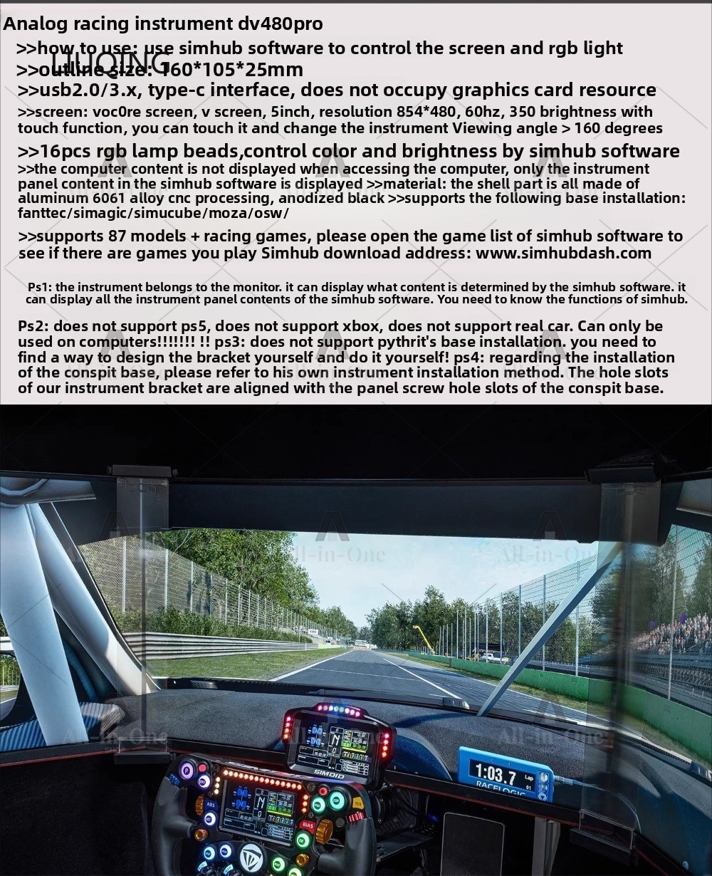 DV480 PRO DH480 PRO Dashboard  - Sim Racing Dashboard Screen Display recension och pris